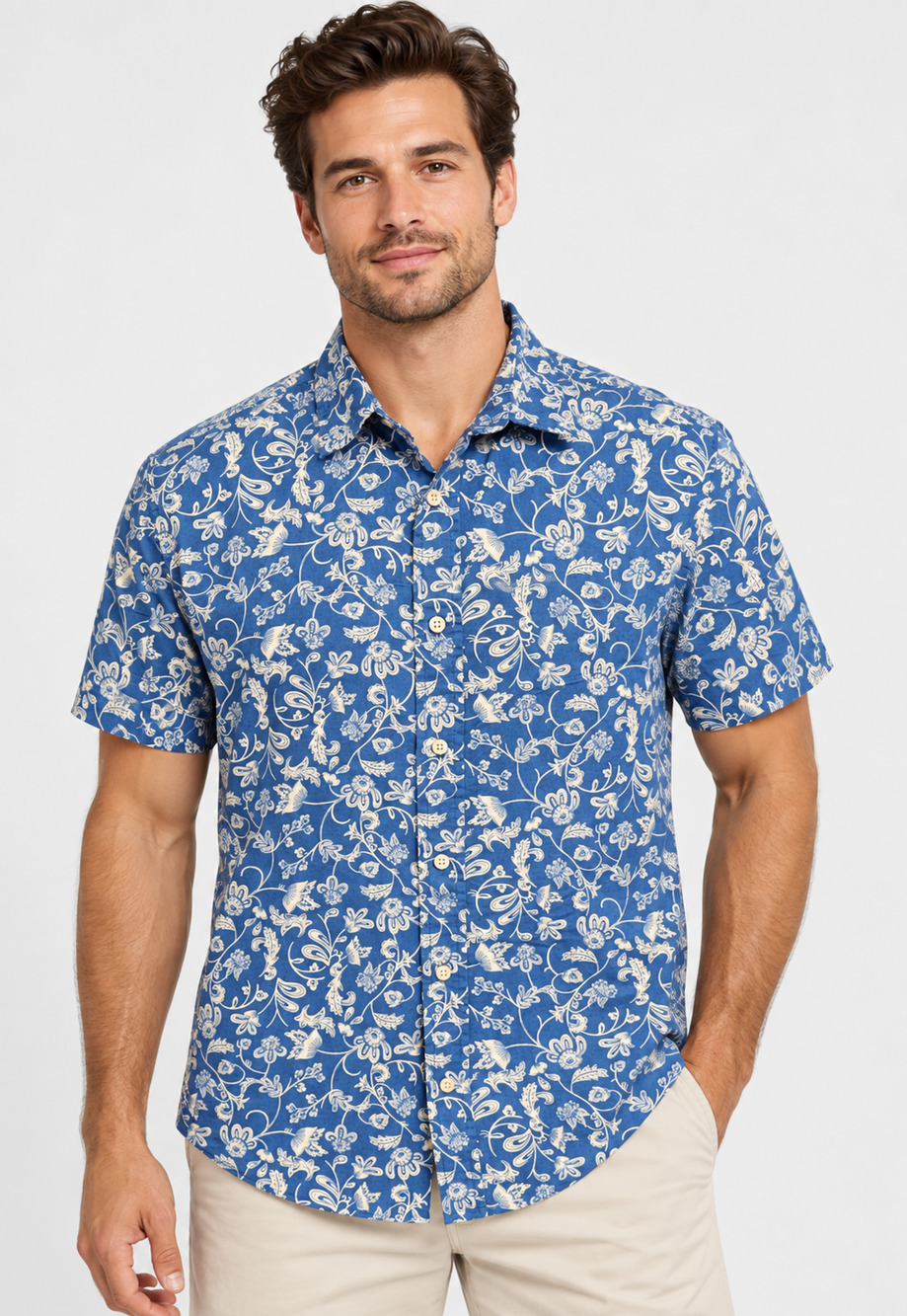 Slate & Stone Blue dizzy ditzy Floral Short Sleeve Button Up Shirt Casual S EUC